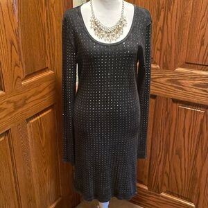 Vintage Vocal Long Sleeve Dress; Blk Acid Wash Embellished W/Gold Studs; Sz Lrg